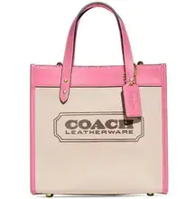 Coach  Field 22 Logo ColorBlock Natural Canvas Tote Crossbody Bag Pink New