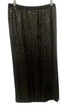 Vintage Sequin Long Full Length 100% Silk Sequin Skirt Lined Rina Z Large L