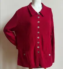 Willow Red Button-Up Jacket with abalone shell buttons. 
Vintage 
textured