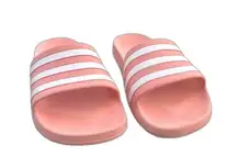 Adidas pink and white stripe 9.5 Adilette aqua slides