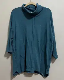 JJill Pure Jill Teal Blue Oversized Boho Mockneck Tunic Poncho Top Size Small