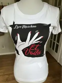 Love Moschino White Graphic Tee Et Voila Hand Print T-Shirt Size 2/38 NWT