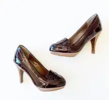 Colin Stuart  Dark Academia Faux Patent Penny Loafer Heels