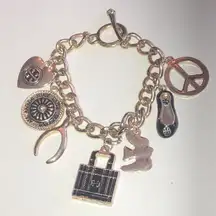 Silver Tone Wishbone Bird Shoe Purse Peace Charm Bracelet