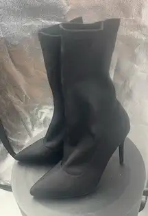 Stiletto Heel Pointed Toe Sock Boots Stretch Knit‎ Ankle Booties Black