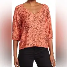 Sanctuary Mila Button Front Leopard Animal Print 3/4 Sleeve Top orange Large