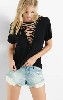 One Eleven Deep V-neck Lace Up Tee