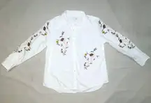 Westport | White with Floral Embroidered Button Front Top | Large