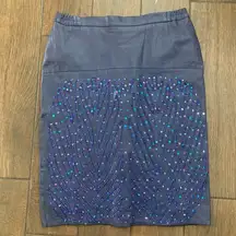 Vintage 80s Violet Blue Leather Beaded Sequin Skirt Size L