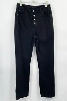 We Wore What  Crossover Straight Leg Jeans Size 26 Black Button Fly High Rise