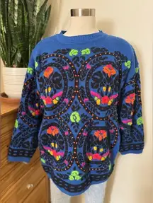Vintage Western Connection‎ Knit Sweater Boho Cowgirl Floral Statement Medium