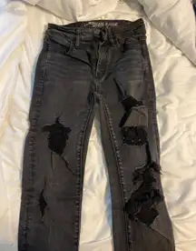 American Eagle Black Ripped High Rise Jegging 