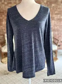 Sonoma Everyday Top Blue Heathered Tee Shirt S Casual Work Long Sleeve V-Neck