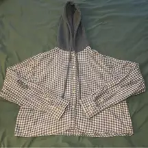 American Eagle Hoodie Womens Small Distressed Cropped Flannel Sweatshirt Grunge‎