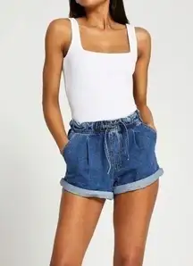 NWT River Island Belted Roll Cuff Denim Mom Shorts