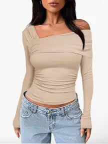 Tan Long Sleeve Crop Top