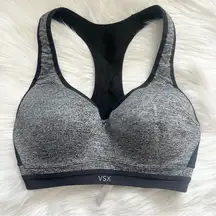 VSX Victorias Secret Sport 32B Gray Black Sports Bra Racerback Molded Cups