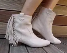 y2k style NWT ZARA Cowboy Ankle Boots with Fringe 6.5 100% Leather Boho Sweet