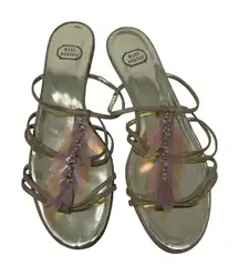 Mary Norton gold strappy flat sandals with iridescent sequin leaf sz 41