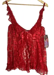 Intimate Attitudes Women's 1X Babydoll Lingerie Tank Red Lace Bow Tie Romantic‎