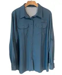Kaliq Boutiq Button Down Hiking Shirt Womens XL Blue Long Sleeve Wicking Mesh