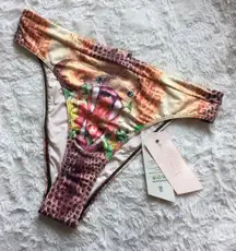 Orange Tan Snake Floral High Rise Bikini Bottoms NEW
