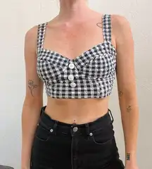 Vintage 1990's Black White Seersucker Gingham Balcony Swim Crop Top