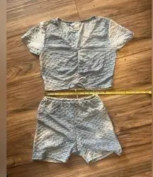 LA + IMAGE Two Piece Outfit, Short Sleeve Tummy Control Crop Top High Waist Sz M