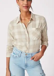 Untuckit for Her Layla Cotton Blend Flannel Button Up Shirt Tan‎ Size 4