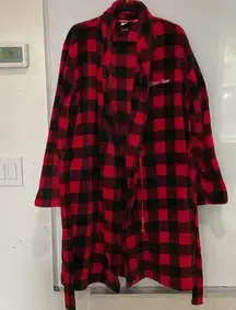 Calvin Klein Women's Logo Belted Fluffy Soft Buffalo Plaid Robe Sz Medium/Large