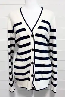 Lands End‎  Button Down Stripe white and blue Cardigan 100%  Cotton Size M