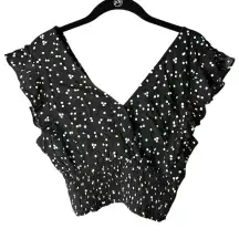 Polka Dot‎ Ruffle Sleeve Crop Top V-Neck Black and White Blouse A33
