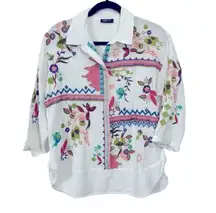 APNY Gauze Floral Embroidery Button Down top, Women’s S