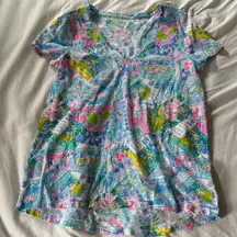 Lilly Pulitzer Blue and Pink Graphic Tee