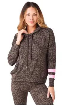 Sundry Sweatshirt Women‎ Small Leopard Print Pink Stripe Hoodie Athleisure NWT