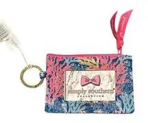 SIMPLY SOUTHERN KEY RING ID CARD HOLDER REEF PRINT PINK BLUE COIN PURSE