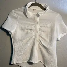 SHEIN Cream Fitted Button Down Shirt with Peter Pan Collar SZ 12 Petite Y2K