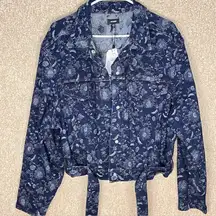 Express XL floral denim jacket cotton blend belted button down pockets
