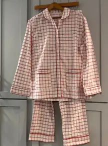 NWOT LAKE Pajamas Set Red Plaid 100 Cotton Flannel Button Up Top Pants Large
