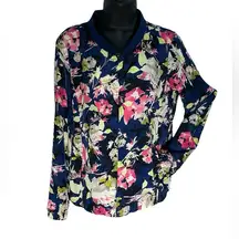 Light weight silky soft travel windbreaker floral bomber full zip with pockets