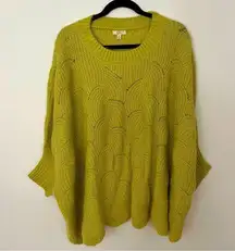 Kori American Plus Xl  green mustard yellow oversized cable knit sweater