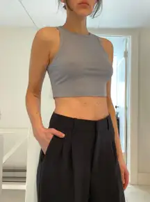 High Neck Crop Tank Top in Blue Grey