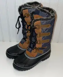 Abound Womens Faux Fur Quilted Leather Lace Up‎ Tall Winter Boots Brown Sz 7 NWT