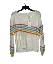 Loveriche Sweater Size Small Cream Multi Color Stripes Acrylic Blend Womens Knit