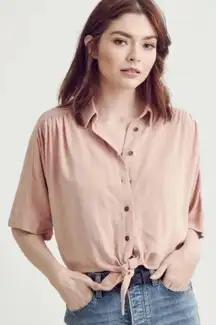 Wishlist Apparel Blush Button Front Tie Crop Shirt