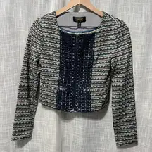 Greylin Crop Jacket Womens Small Textured Full Zip Lined Blue Gray