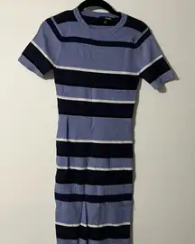 Striped Midi Dress in Navy and Light Blue