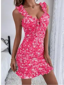 SHEIN Pink Floral Ruffle Sleeveless Bodycon Dress XL (US 12)