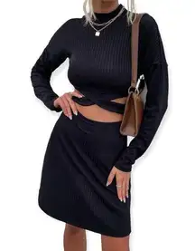 SheIn  SZ S mock neck ribbed knit drop shoulder cut out front sweater dress