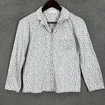 Eileen West Pajama Top Womens Small White‎ Blue Floral Button Up Lace Trim Cozy